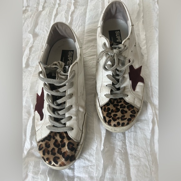 Golden Goose Shoes - Golden Goose Super-Star Sneaker Maroon/ Leopard/ Calf Hair